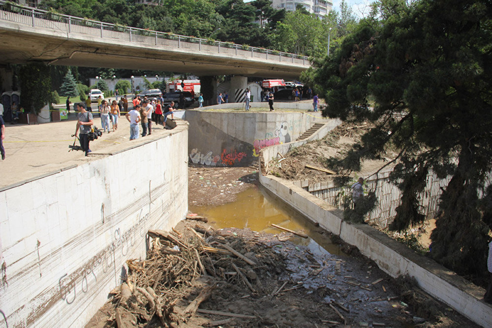 Вода не только разрушила тбилисский зоопарк. Она достигла и площади Героев, и далее затопила правую набережную Куры.